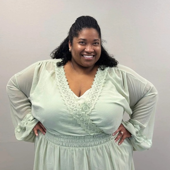 ASOS Mint Green Lace Insert Skater Dress - Size 26 - Picture 4 of 5